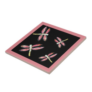 Insect Art Dancing Pink Dragonfly Bugs Tile