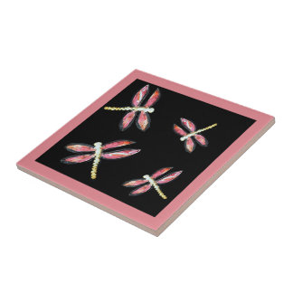 Insect Art Dancing Pink Dragonfly Bugs Tile