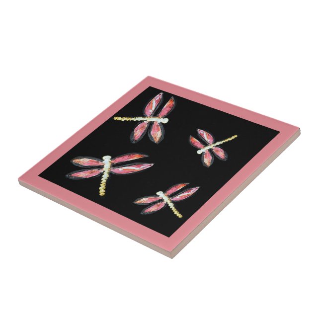 Insect Art Dancing Pink Dragonfly Bugs Tile (Side)