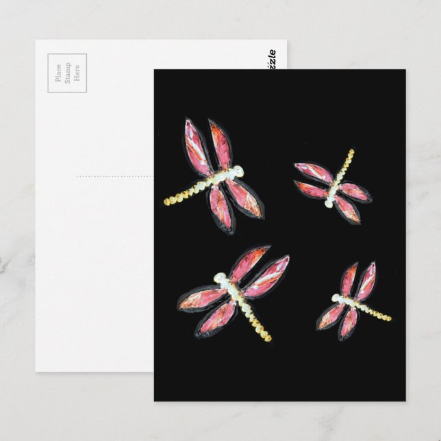 Insect Art Dancing Pink Dragonfly Postcard (Front/Back)