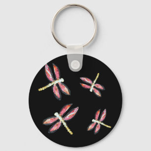 Insect Art Pink Dragonflies Key Ring