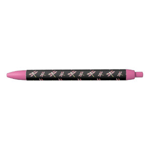 Insect Art Pink Dragonfly Black Ink Pen