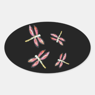 Insect Art Pink Dragonfly Decorative Oval Sticker