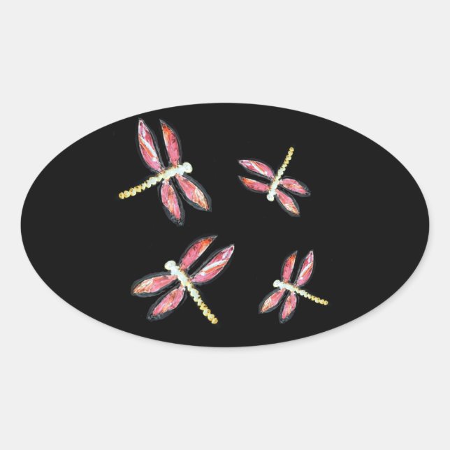 Insect Art Pink Dragonfly Decorative Oval Sticker (Front)