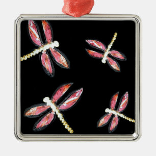 Insect Art Pink Dragonfly Metal Ornament