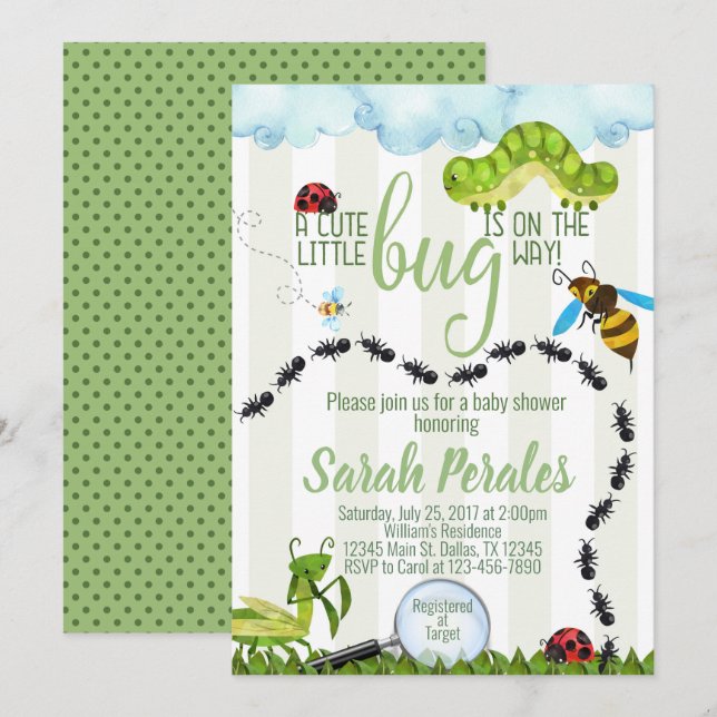 Insect Bug Baby Shower Invitation Invite (Front/Back)