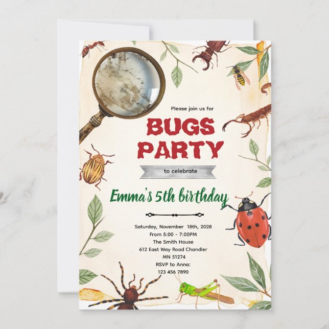 Insect Bugs Birthday party Invitation (Front)