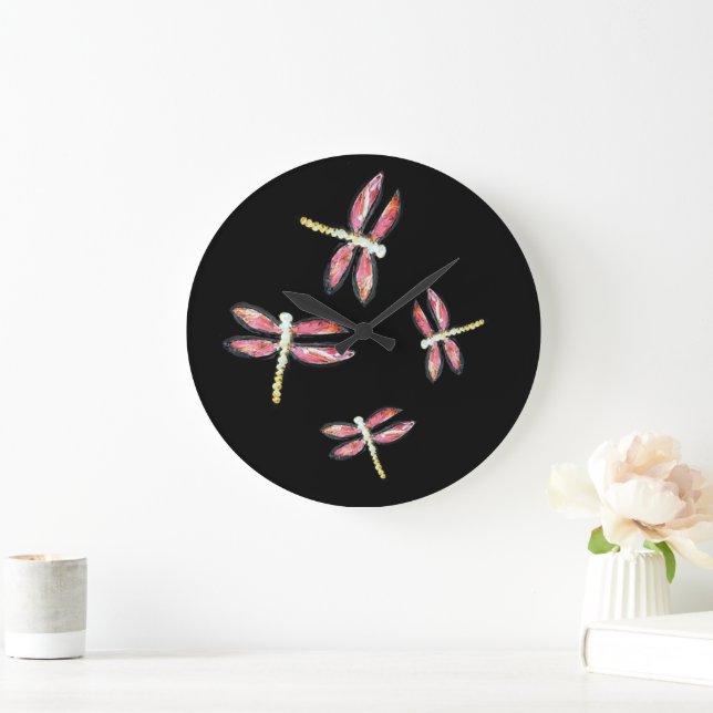 Insect Bugs Dancing Pink Dragonfly Large Clock (Home)