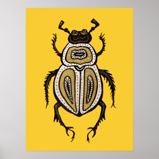 Insect Lover Yellow Decorative Beetle Art Poster (Front)
