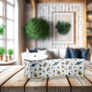 Insect Pattern   White Satin Ribbon