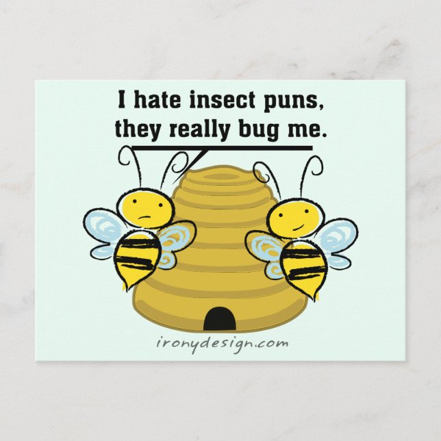 Insect Puns Bug Me Funny Bumble Bees Postcard (Front)