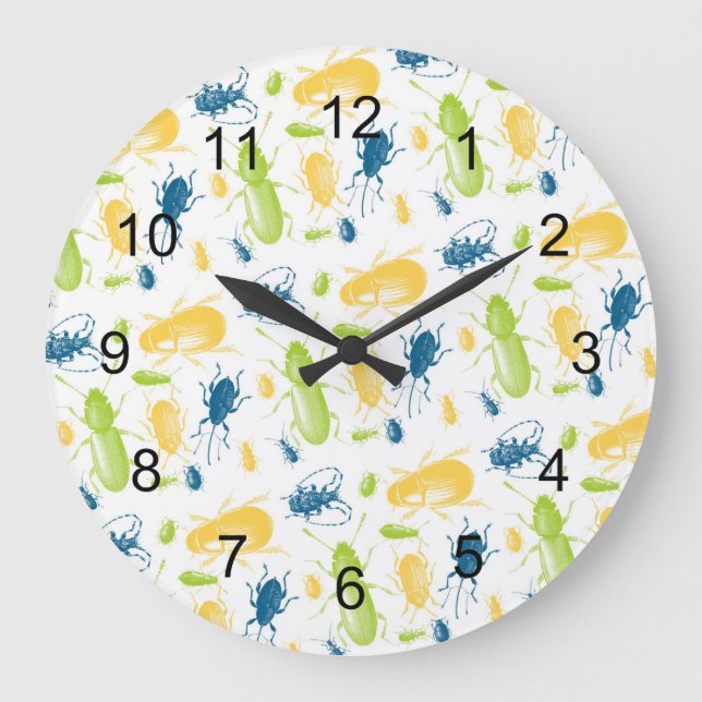 Insects and bugs boy playroom bedroom nursery deco large clock (Front)