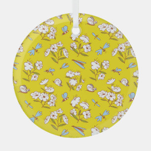 Insects Flowers Butterflies: Summer Seamless Patte Glass Tree Decoration
