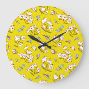 Insects Flowers Butterflies: Summer Seamless Patte Large Clock