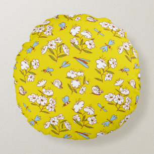 Insects Flowers Butterflies: Summer Seamless Patte Round Cushion