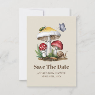 Insects Mushroom Woodland Nature Baby Shower Save The Date