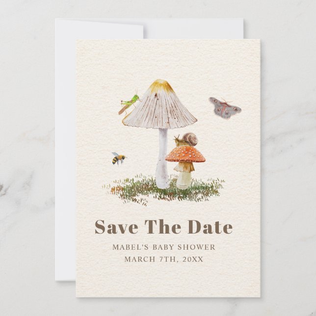 Insects Mushroom Woodland Nature Baby Shower  Save The Date (Front)