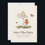 Insects Mushroom Woodland Nature Baby Shower  Save The Date<br><div class="desc">Nature storybook page inspired baby shower save the date featuring illustration of two mushrooms surrounded by moth,  bee,  grasshopper,  and snail.</div>
