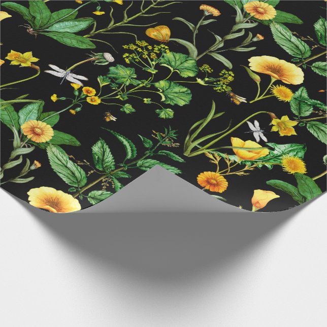 Insects on Herb Plants Wrapping Paper (Corner)