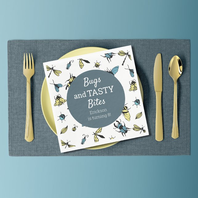 Insects Outdoor Birthday Party | Slate Blue Napkin (Creator Uploaded)