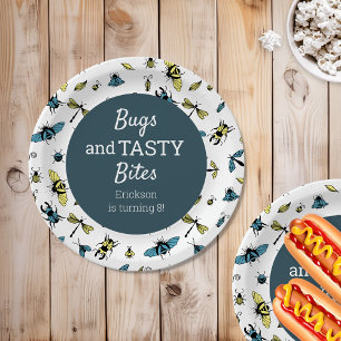 Insects Outdoor Birthday Party   Slate Blue Paper Plate