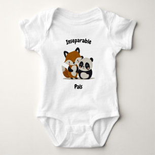 Inseparable Pals Fox & Panda - Cute Animal Friends Baby Bodysuit