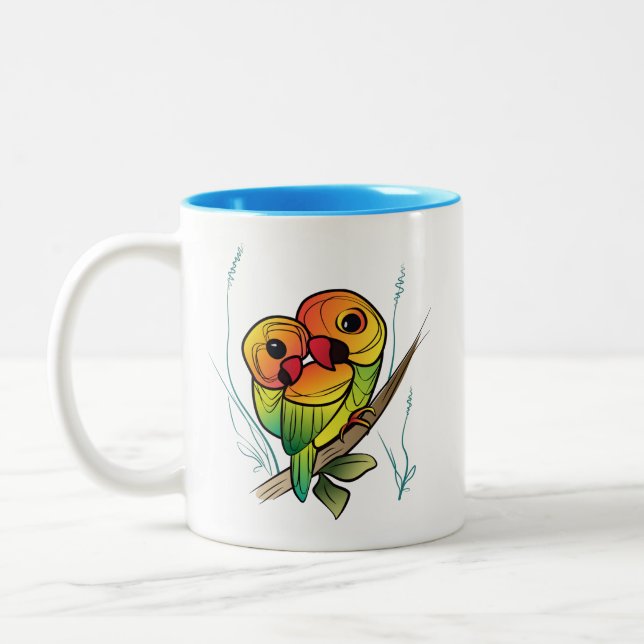 Inseparable Parrots Two-Tone Coffee Mug (Left)