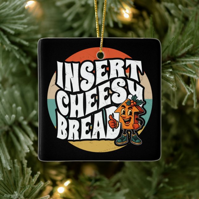 Insert Cheesy Bread Arrow Funny Cheese Lover Art Ceramic Ornament (Tree)