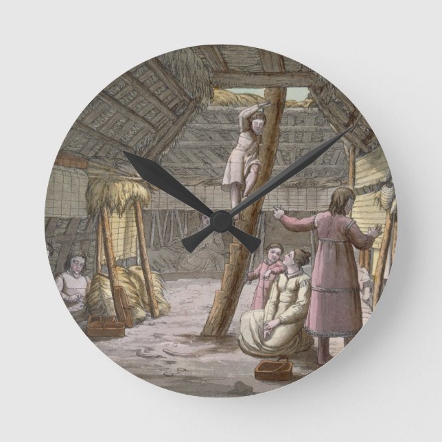 Inside a house in Alaska (colour engraving) Round Clock (Front)