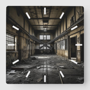 Inside an Abandoned Station  Square Wall Clock