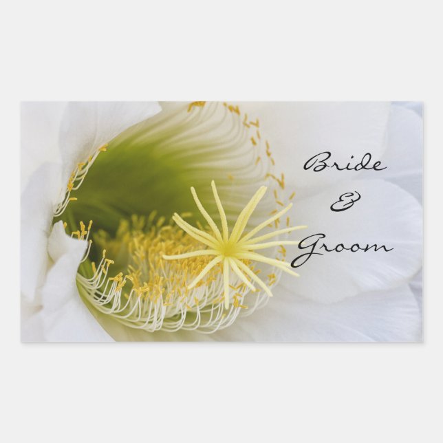Inside of a white cactus in bloom rectangular sticker (Front)