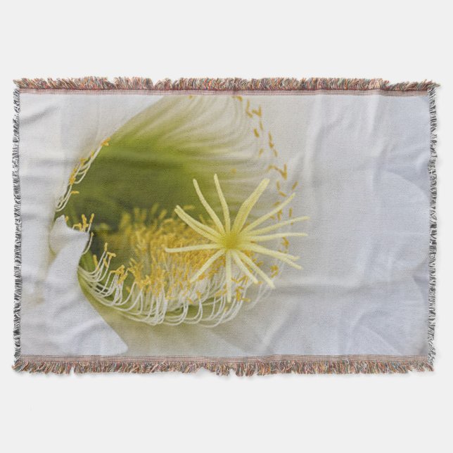Inside of a white cactus in bloom throw blanket (Front)