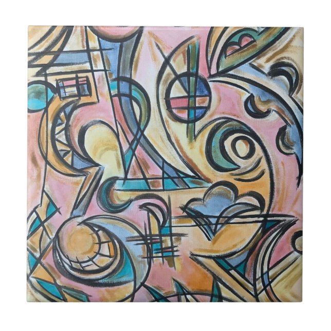 Inside The Labyrinth-Hand Painted Abstract Art Ceramic Tile (Front)