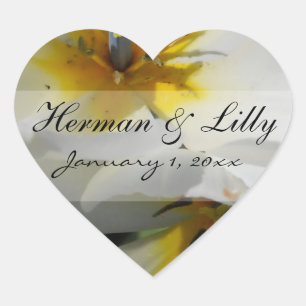 Inside White Lilies Personalised Wedding Heart Sticker