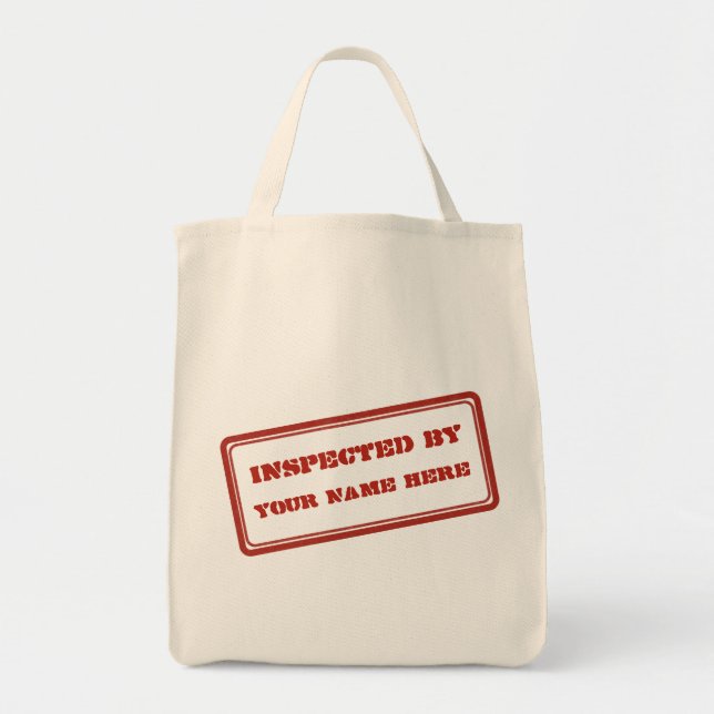 Inspected By Customisable Red Rubber Stamp Tote Bag (Front)