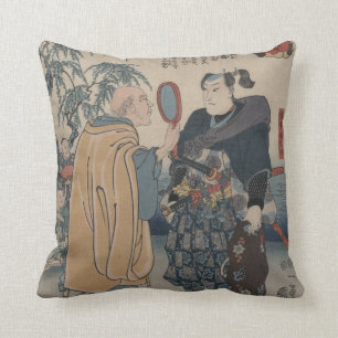 Inspecting a Samurai Vintage Japanese Image Cushion