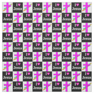 INSPIRATION I LOVE JESUS CROSS AND RAINBOW FABRIC