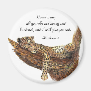 Inspiration Scripture, Watercolor Leopard Animal Magnet