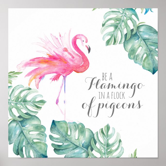 Inspiration Tropical Watercolor Pink Flamingo Poster (Front)
