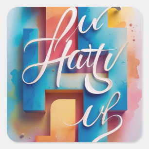 Inspirational 3D Typography – "Hate U" Gradien Square Sticker