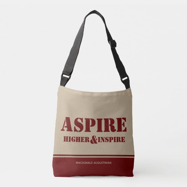 Inspirational ASPIRE HIGHER INSPIRE Burgundy Khaki Crossbody Bag (Front)