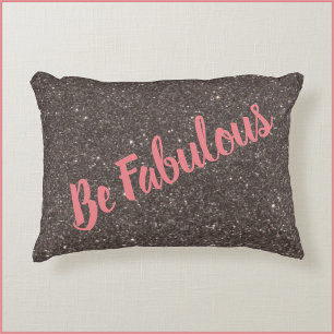 Inspirational Be Fabulous Black Glitter Decorative Cushion