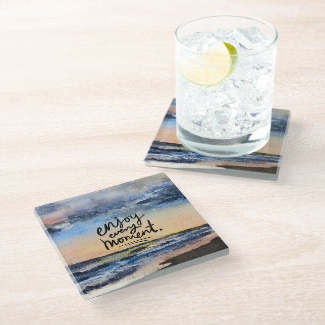 Inspirational Beach Art Glass Coaster (Angled)