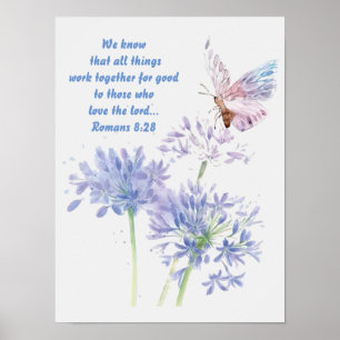 Inspirational Bible Romans 8:28 Quote Butterfly Poster