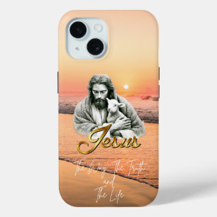 Inspirational Bible Sunset Seascape Jesus Lamb iPhone 15 Case