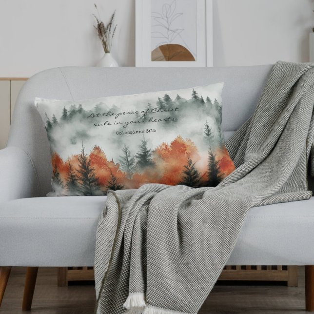 Inspirational Bible Verse Colossians 3:15 Nature  Lumbar Cushion (Creator Uploaded)