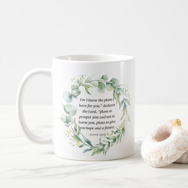 Inspirational Bible Verse Jeremiah 29:11 Coffee Mug (With Donut)