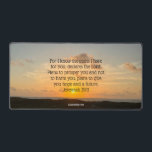 Inspirational Bible Verse Jeremiah 29:11 Sunrise Desk Mat<br><div class="desc">For I know the plans I have for you, declares the Lord. Plans to prosper you and not to harm you, plans to give you hope and a future. Jeremiah 29:11 bible verse on a beautiful ocean sunrise photograph. This inspirational quote desk mat features your custom text under an uplifting...</div>
