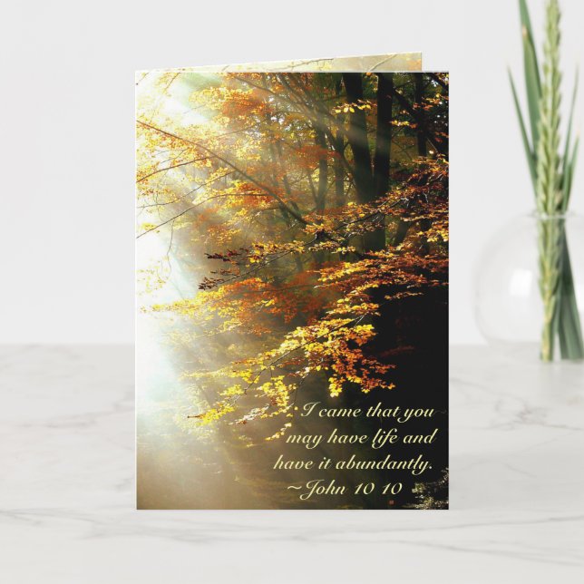 Inspirational Bible Verse John 10 10 Fall Leaves Card (Front)