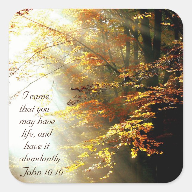 Inspirational Bible Verse John 10 10 Fall Trees Square Sticker (Front)